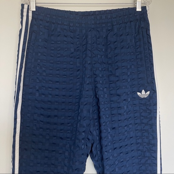 SOLD NEW w tag ADIDAS MED Banyan seersucker 3 stripe checker trackpant navy blue - Picture 9 of 12